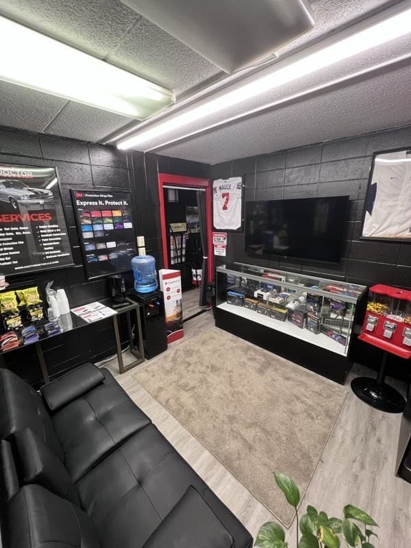 Doctor Detail waiting room lounge — comfortable seating and 3M display in Eagan MN